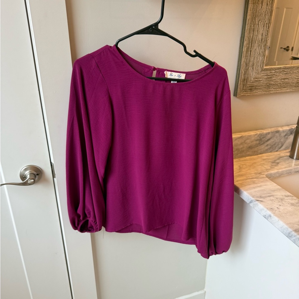 She + Sky Pink Puff Sleeve Blouse Relaxed Fit